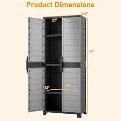 68" Lockable Storage Cabinet, PP Garage Storage Shed with Doors, 3 Adjustable Shelves, Freestanding Tool Locker, Shelving