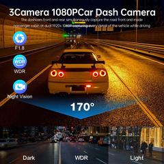 Car dash camera capturing road front and inside view with features highlighted.