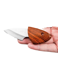 Compact Stainless Steel Folding Knife, Wood Grain Handle