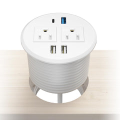 BTU Desktop Power Grommet with PD 20W Fast Charging USB C Recessed Power Socket with 2 AC Outlets Flush Mount Power Strip with 3 USB Ports 6FT Extension Cord (White)