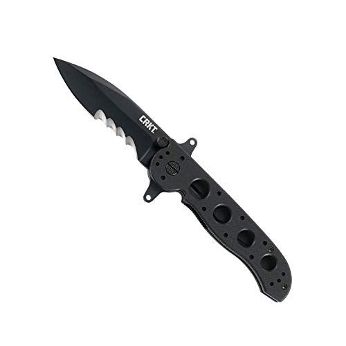 CRKT M21-12SFG EDC Folding Pocket Knife: Special Forces Everyday Carry Drop Point Blade with Veff Serrations Liner Lock Black Corrosion Resistant Blade Reversible Pocket Clip