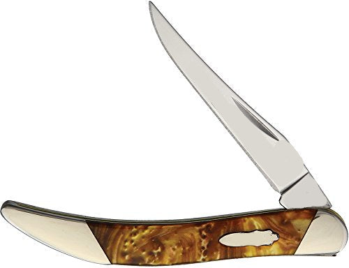 A Cactus Jack Butter Rum folding pocket knife with a silver stainless steel blade and a tortoiseshell handle showing brown and amber tones, set against a plain white background.
