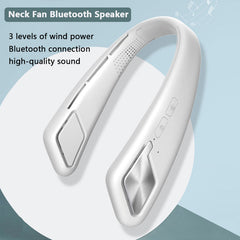 Hands-Free Neck Fan with Bluetooth Speaker - 3-Speed Bladeless, USB Rechargeable