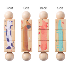Wooden blocks with animal illustrations on a white background