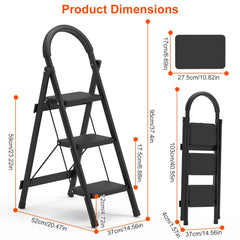 3-Step Foldable Ladder – Wide Anti-Slip Pedal, Safety Lock, 330 lb Capacity