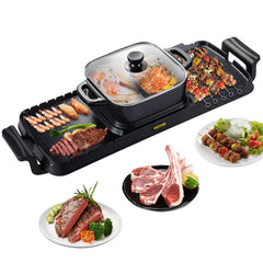 VEVOR 2-in-1 Electric Grill & Hot Pot – 2400W Smokeless Teppanyaki Grill with Dual Temp Control