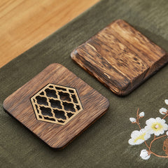 Carved Paulownia Wood Coaster — Japanese-Style Heat-Resistant Desk Coaster