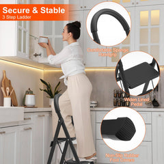 3-Step Foldable Ladder – Wide Anti-Slip Pedal, Safety Lock, 330 lb Capacity