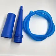 Blue plastic tube with connectors on a white background