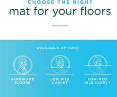 Instructions for choosing the right mat for floors with options for hardwood floors, low pile carpet, and low-med pile carpet.