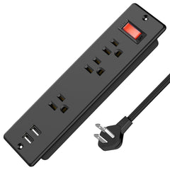 HHSOET 5 in 1 Recessed Outlet with Switch Furniture Power Strip with USB 3 AC Plugs Conference Socket 2 USB Ports 6ft Power Cord.(Black)