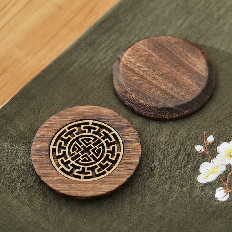 Carved Paulownia Wood Coaster — Japanese-Style Heat-Resistant Desk Coaster