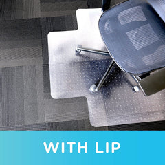 Clear office chair mat with lip on a checkered floor