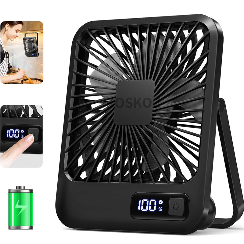 Desk Fan – Portable USB Rechargeable Fan with 180° Tilt, 5 Speeds & Power Display