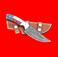 Custom Handmade Texas Flag Damascus Steel Hunting Knife with Exotic Wood-Bone Handle