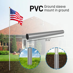 20ft Telescopic Flag Pole Kit Heavy Duty Aluminum With 5x3 Us Flag Golden Ball Topper Pennant Style
