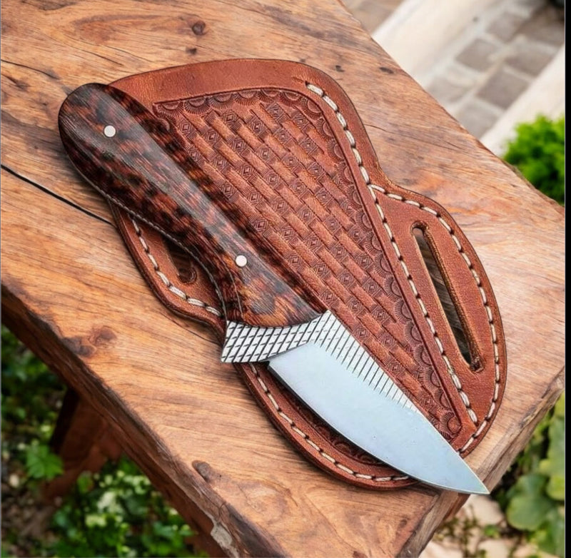 Handcrafted Western Fixed-Blade Knife – Rasp Steel, Snake Wood