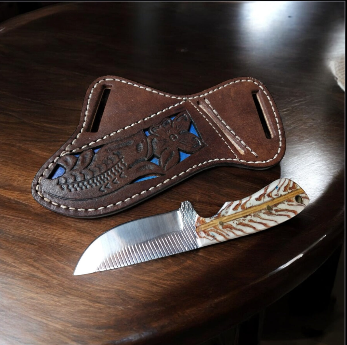 Handmade Cowboy Hunting Belt Knife – 8" Rasp Steel Blade