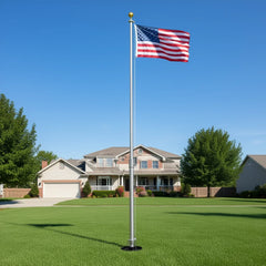 20ft Telescopic Flag Pole Kit Heavy Duty Aluminum With 5x3 Us Flag Golden Ball Topper Pennant Style