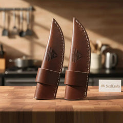 JW SteelCrafts Carbon Steel Drop Point Skinner Knife Set — American Flag Handles & Leather Sheaths