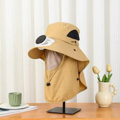 Solar Cooling Fan Sun Hat – UPF50+ Wide Brim with Neck Flap, USB & Solar Rechargeable