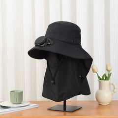 Solar Cooling Fan Sun Hat – UPF50+ Wide Brim with Neck Flap, USB & Solar Rechargeable