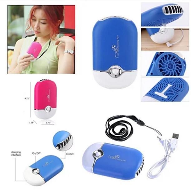 Portable Personal Mini Fan - USB Rechargeable with Lanyard & Desk Stand
