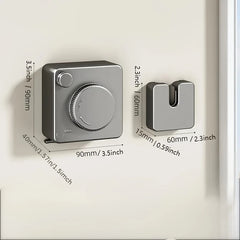 Metallic wall hook and square bracket with dimensions on a white background