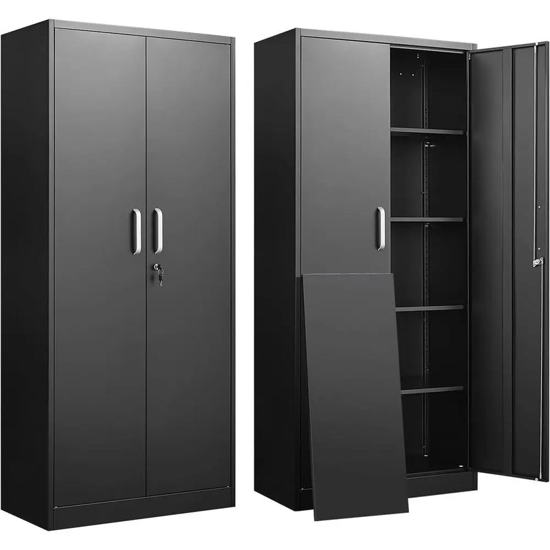Adjustable Shelf Metal Storage Cabinet for Garage, Home, and Kitchen, 71 Tall, Black