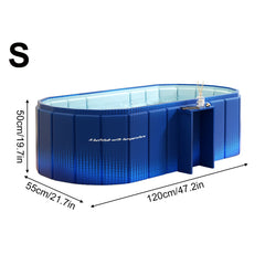 Blue rectangular pool with dimensions labeled on a white background