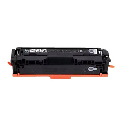 A black toner cartridge with orange plastic levers and a small printed label, shown against a plain white background.
