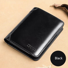 Men's RFID Blocking Genuine Leather Trifold Wallet — Coffee & Black