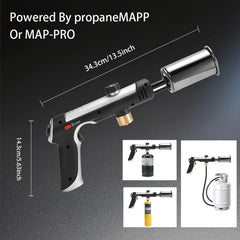 A powerful propane torch with a one-maximum flame function, a safety lock
