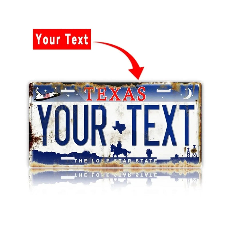 Custom Texas License Plate Aluminum Sign 6x12 Inch Personalized Garage