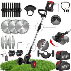 3-in-1 Cordless Weed Trimmer & Lawn Mower | Electric Edger & Bush Cutter, Adjustable Height, 2 Batteries