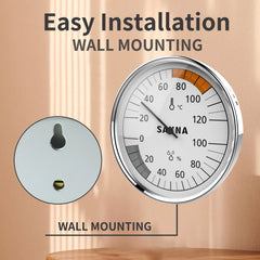 Sahna wall-mounted thermometer with installation instructions on a wooden background