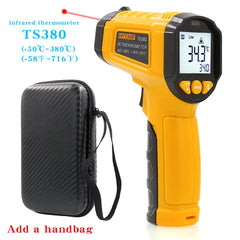 Infrared thermometer TS380 with carrying case on a white background