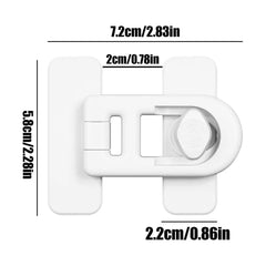White plastic clip with dimensions labeled on a white background