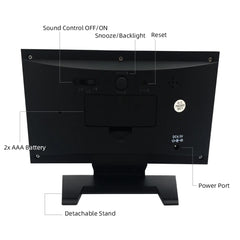 Back view of a black electronic device with labeled components on a white background