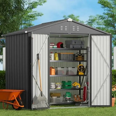 Gartenhaus aus Metall, 2,4 x 1,8 m, verzinkt, mit doppelten abschließbaren Türen, Ausverkauf für Gartenschuppen und Gerätehäuser