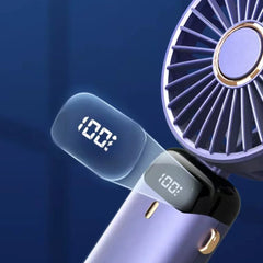 Portable Handheld Rechargeable Fan – LED Display, 5 Speeds, 90° Adjustable, Aromatherapy