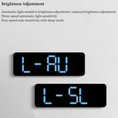 Two digital displays with blue text on a light gray background
