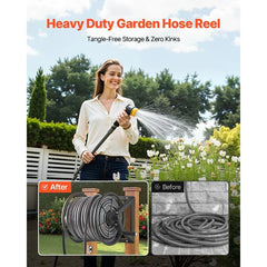 Wall Mounted Garden Hose Reel Holds 200 ft 5/8-inch Manual Water Hose Winder Heavy-Duty Steel Outdoor Reel with Brass Fit