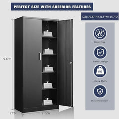 Metal Storage Cabinet with Adjustable Shelves, Garage Storage Cabinets with Doors and Shelves, File Cabinets for Home Office, Ki