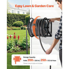 Wall Mounted Garden Hose Reel Holds 200 ft 5/8-inch Manual Water Hose Winder Heavy-Duty Steel Outdoor Reel with Brass Fit
