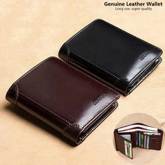 Men's RFID Blocking Genuine Leather Trifold Wallet — Coffee & Black