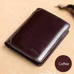 Men's RFID Blocking Genuine Leather Trifold Wallet — Coffee & Black