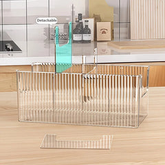 Clear Kitchen Storage Box with Detachable Dividers, Pantry Organizer Bin for Snacks Seasoning Packets, Cabinet Caddy Holder