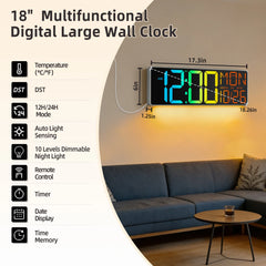 18-Inch RGB LED Wall Clock with Remote, Timer, Temperature & Date