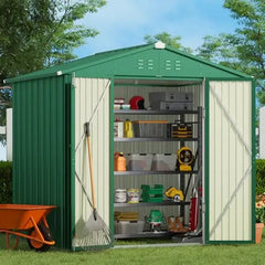 8 x 6 ft Galvanized Metal Outdoor Storage Shed with Double Doors